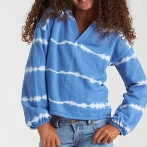 Billabong Lazy Days Blue Tie Dye Stripe Long Sleeve Pullover Hoodie Girl’s Small